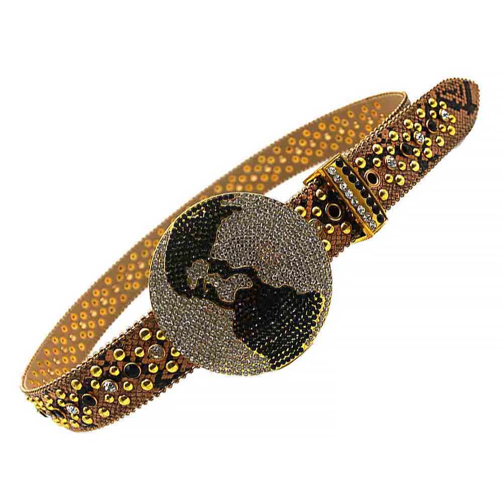 Globe Gold Matte Diamond Belt With Gold & Transparent Rhinestones