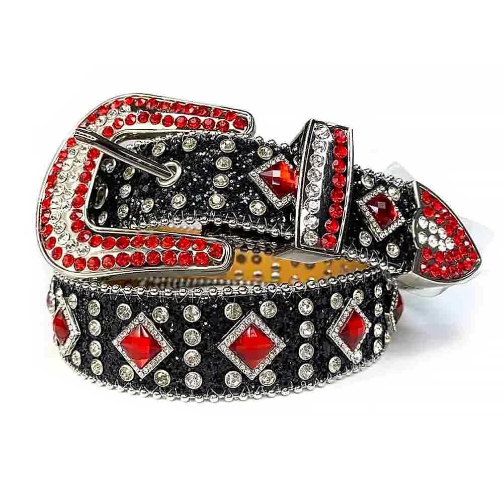 Black Strap With Big Red & Transparent Studded Rhinestone Belt ...