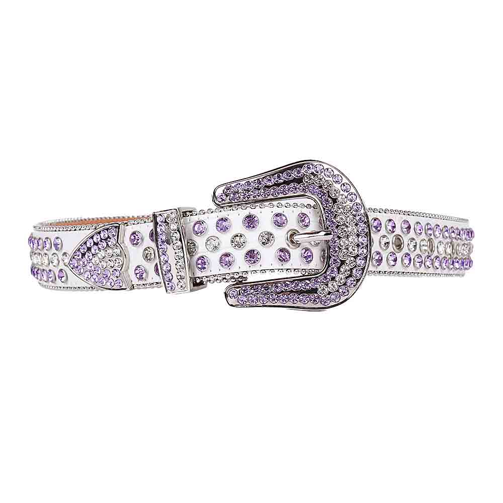 Rhinestone White belt and White & Purple Crystal Diamonds with Silver Buckle Studded with white and Purple Crystal Diamonds Rhinestones