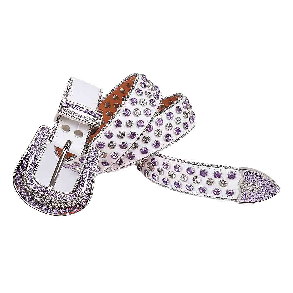 Rhinestone White belt and White & Purple Crystal Diamonds with Silver Buckle Studded with white and Purple Crystal Diamonds Rhinestones